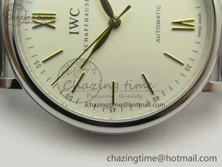 Portofino IW356501 SS V3 MK 1:1 Best Edition White Dial Gold Markers On SS Mesh Bracelet MIYOTA 9015