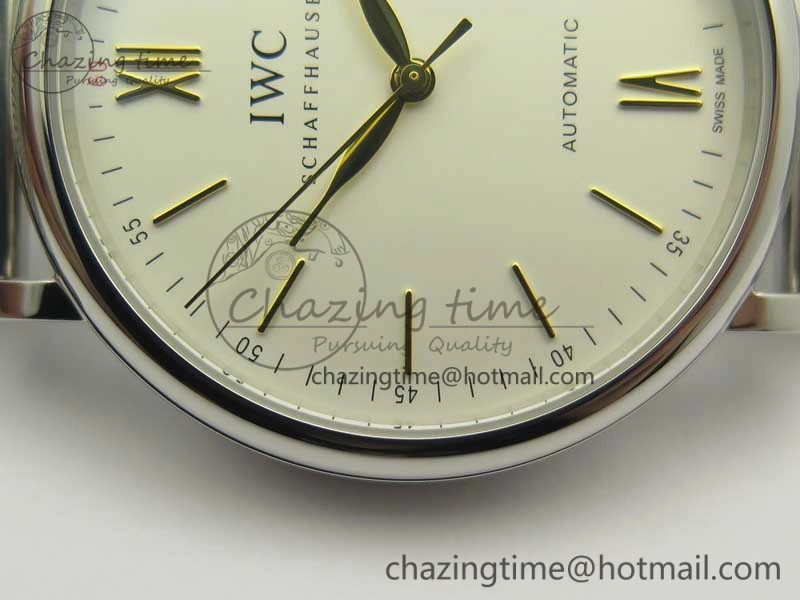 Portofino IW356501 SS V3 MK 1:1 Best Edition White Dial Gold Markers On SS Mesh Bracelet MIYOTA 9015