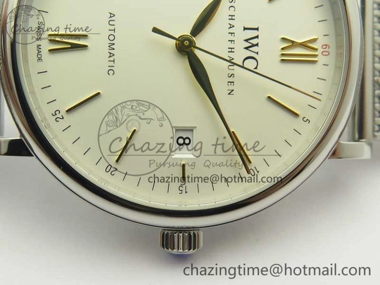 Portofino IW356501 SS V3 MK 1:1 Best Edition White Dial Gold Markers On SS Mesh Bracelet MIYOTA 9015
