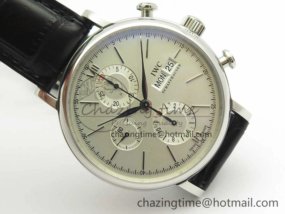 Portofino IW391001 SS ZK 1:1 Best Edition White Dial Silver Markers on Black Leather Strap A7750