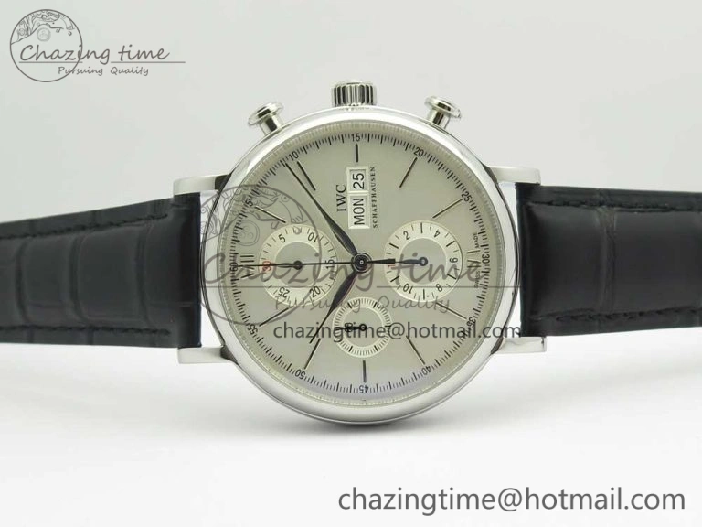 Portofino IW391001 SS ZK 1:1 Best Edition White Dial Silver Markers on Black Leather Strap A7750
