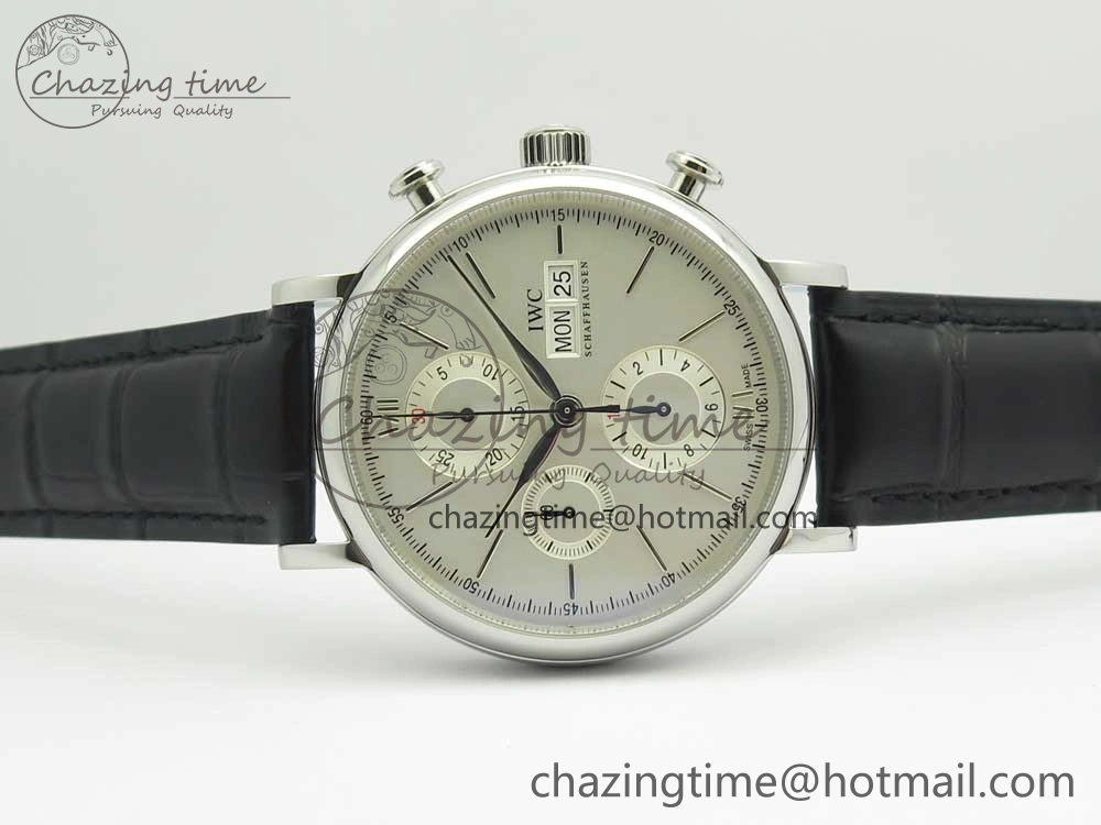 Portofino IW391001 SS ZK 1:1 Best Edition White Dial Silver Markers on Black Leather Strap A7750