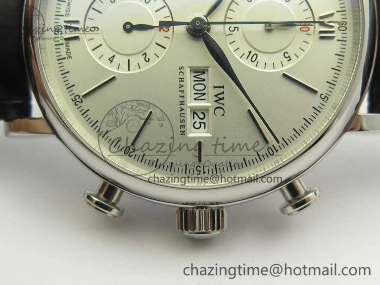 Portofino IW391001 SS ZK 1:1 Best Edition White Dial Silver Markers on Black Leather Strap A7750