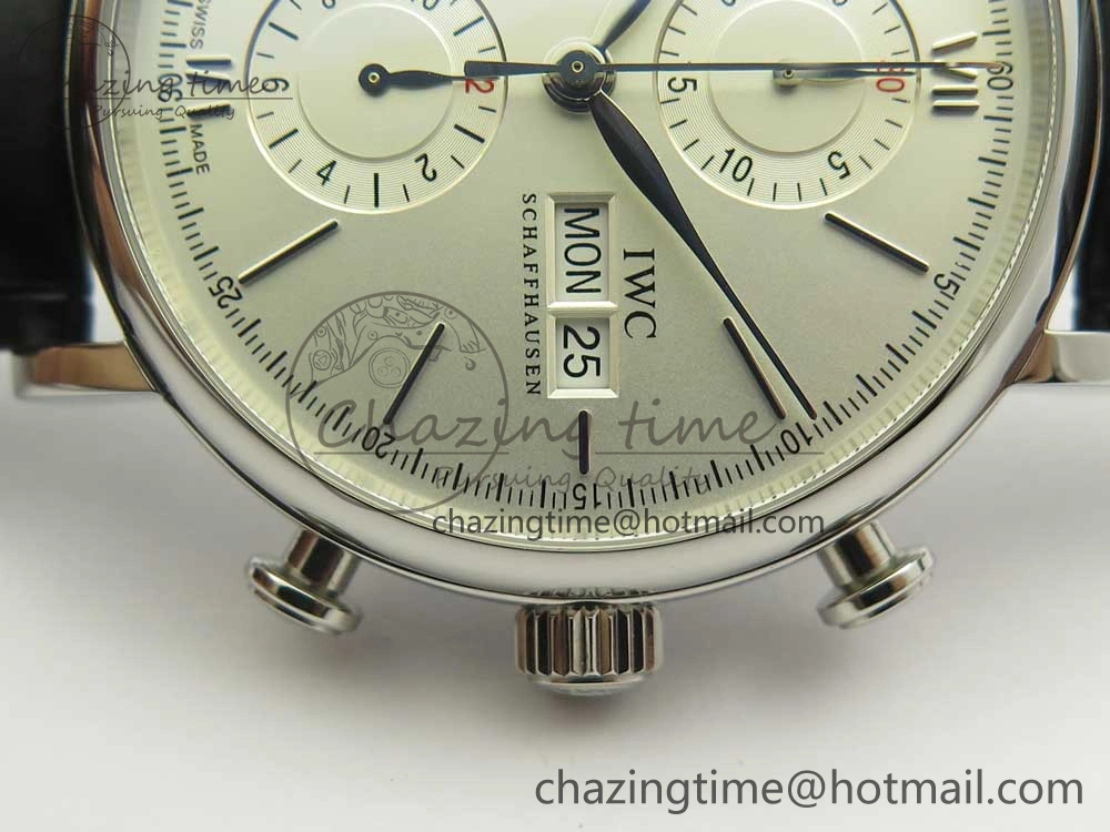 Portofino IW391001 SS ZK 1:1 Best Edition White Dial Silver Markers on Black Leather Strap A7750