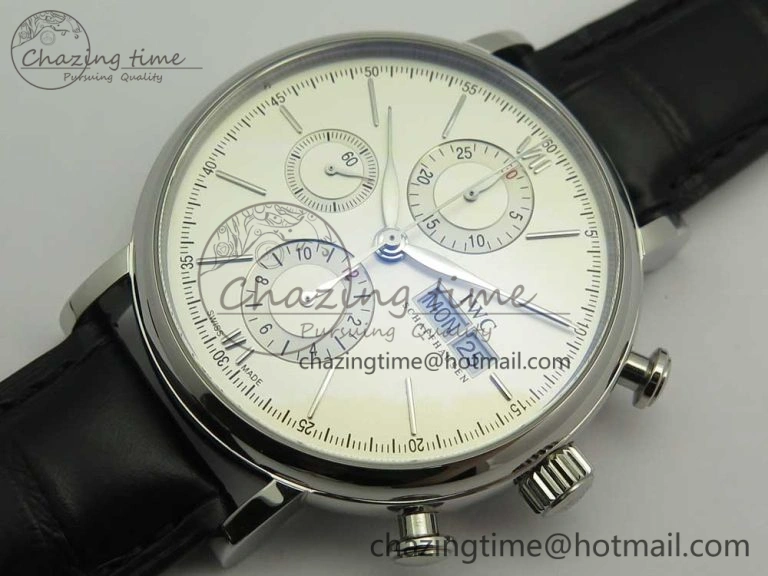 Portofino IW391001 SS ZK 1:1 Best Edition White Dial Silver Markers on Black Leather Strap A7750