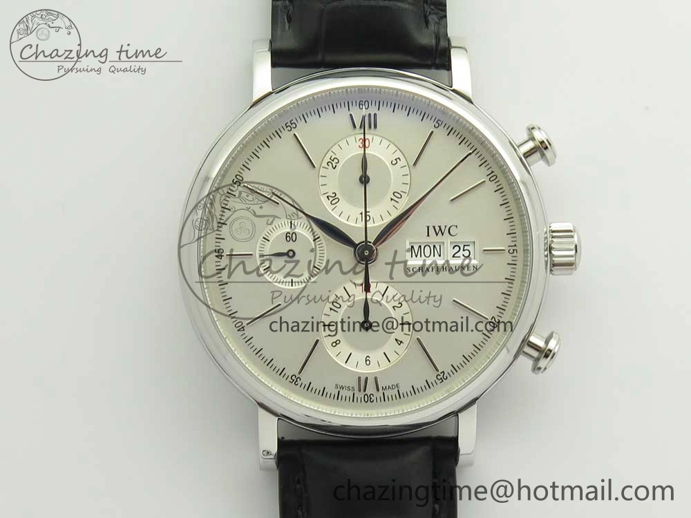 Portofino IW391001 SS ZK 1:1 Best Edition White Dial Silver Markers on Black Leather Strap A7750