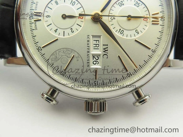 Portofino IW391022 SS ZK 1:1 Best Edition White Dial Gold Markers On Black Leather Strap A7750