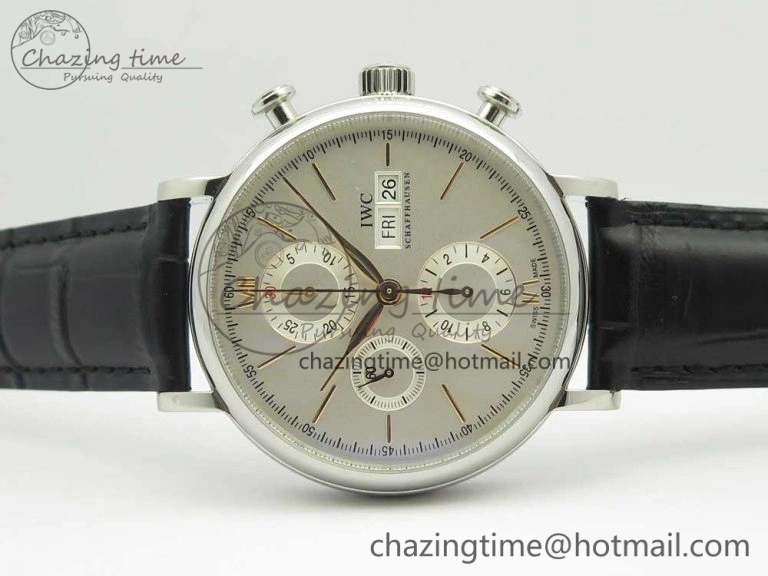 Portofino IW391022 SS ZK 1:1 Best Edition White Dial Gold Markers On Black Leather Strap A7750