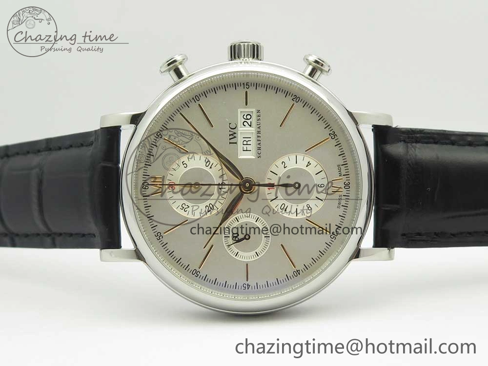 Portofino IW391022 SS ZK 1:1 Best Edition White Dial Gold Markers On Black Leather Strap A7750