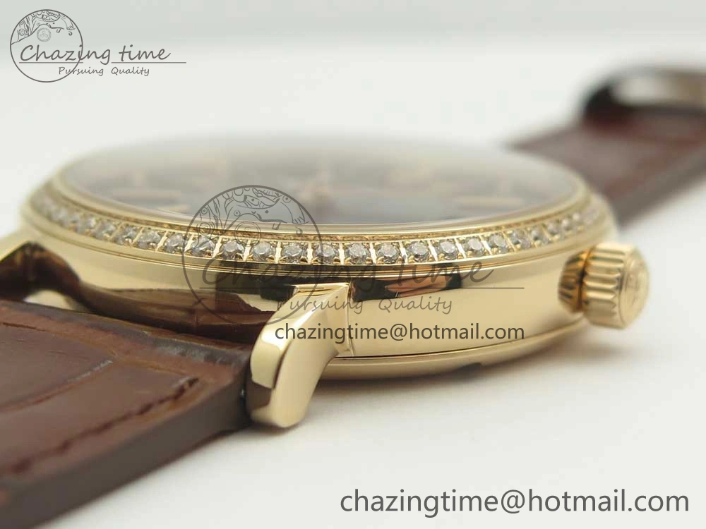 Portofino IW458101 Diamond Bezel RG MK 1:1 Best Edition Gray Dial On Brown Leather Strap MIYOTA 9015