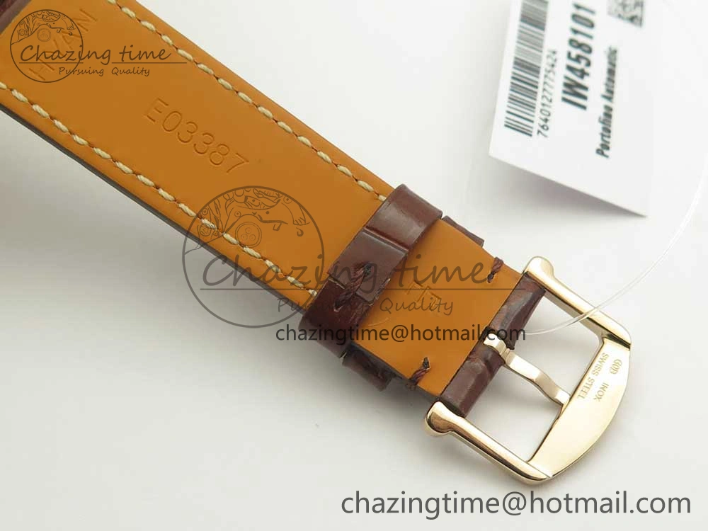 Portofino IW458101 Diamond Bezel RG MK 1:1 Best Edition Gray Dial On Brown Leather Strap MIYOTA 9015