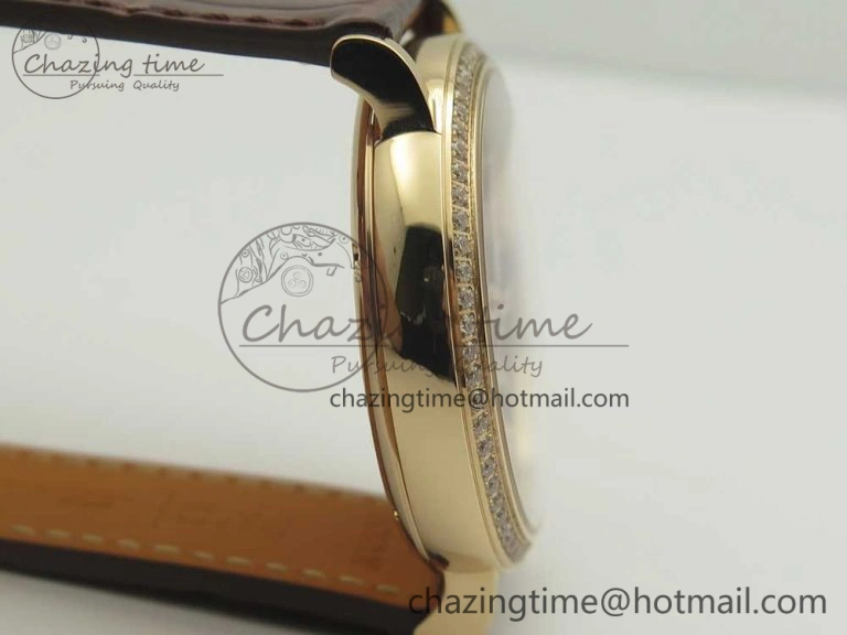 Portofino IW458101 Diamond Bezel RG MK 1:1 Best Edition Gray Dial On Brown Leather Strap MIYOTA 9015