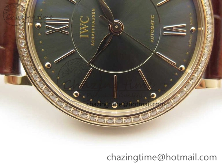 Portofino IW458101 Diamond Bezel RG MK 1:1 Best Edition Gray Dial On Brown Leather Strap MIYOTA 9015