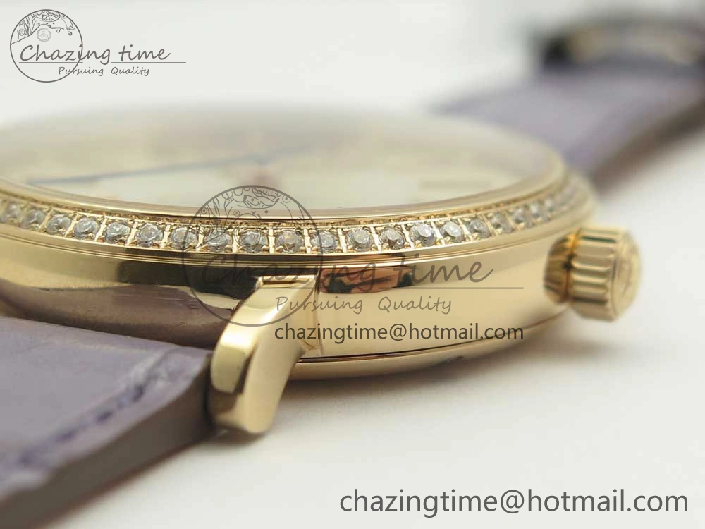Portofino IW458101 Diamond Bezel RG MK 1:1 Best Edition Silver Dial On Purple Leather Strap MIYOTA 9015