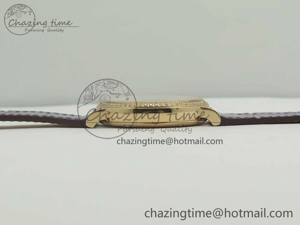 Portofino IW458101 Diamond Bezel RG MK 1:1 Best Edition Silver Dial On Purple Leather Strap MIYOTA 9015