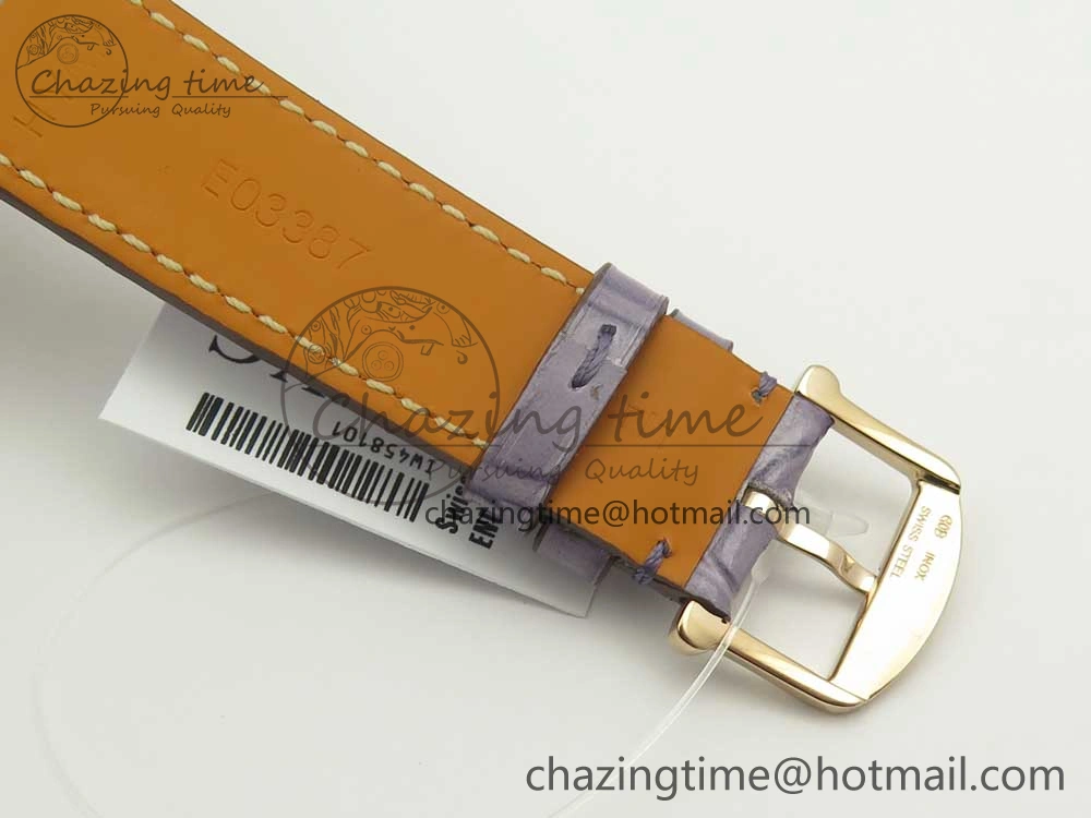 Portofino IW458101 Diamond Bezel RG MK 1:1 Best Edition Silver Dial On Purple Leather Strap MIYOTA 9015