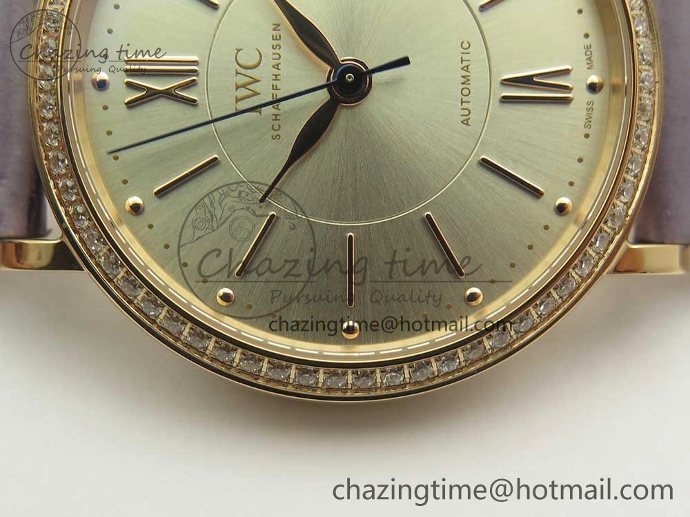 Portofino IW458101 Diamond Bezel RG MK 1:1 Best Edition Silver Dial On Purple Leather Strap MIYOTA 9015