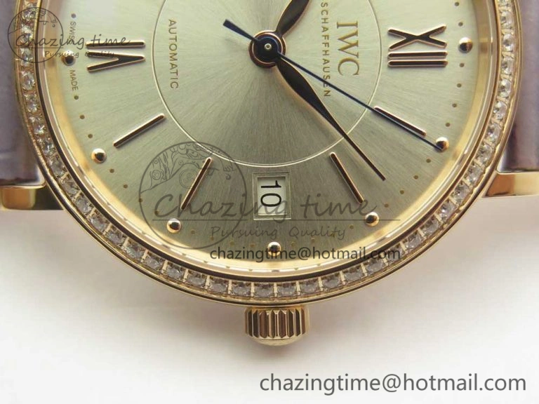 Portofino IW458101 Diamond Bezel RG MK 1:1 Best Edition Silver Dial On Purple Leather Strap MIYOTA 9015