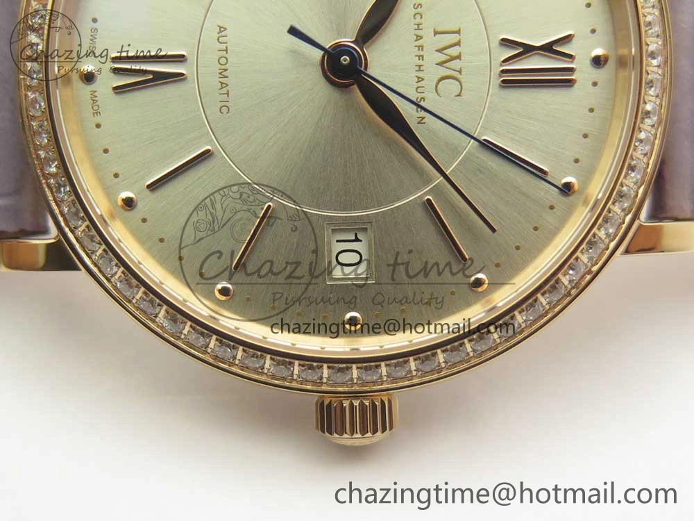 Portofino IW458101 Diamond Bezel RG MK 1:1 Best Edition Silver Dial On Purple Leather Strap MIYOTA 9015