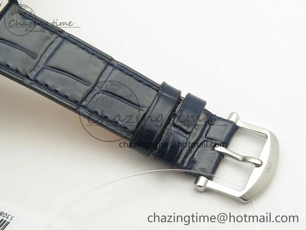 Portofino IW458101 Diamond Bezel SS MK 1:1 Best Edition Blue Dial On Blue Leather Strap MIYOTA 9015