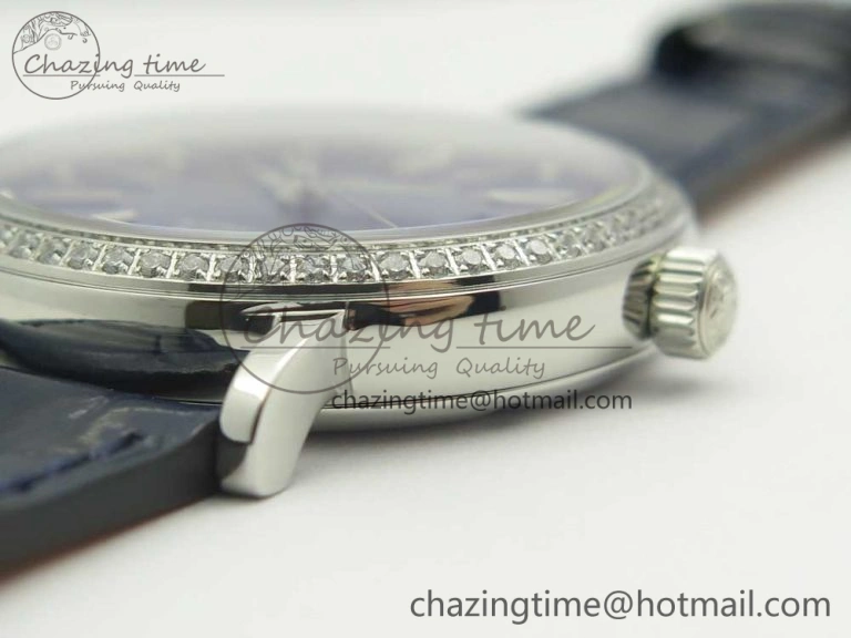Portofino IW458101 Diamond Bezel SS MK 1:1 Best Edition Blue Dial On Blue Leather Strap MIYOTA 9015