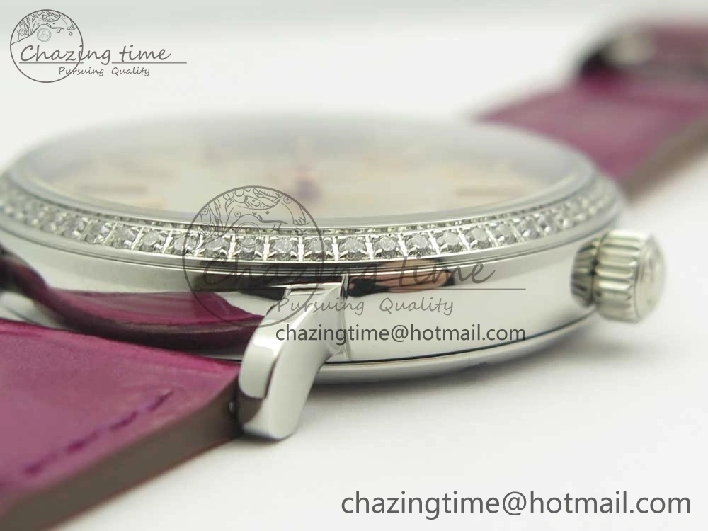 Portofino IW458101 Diamond Bezel SS MK 1:1 Best Edition Silver Dial On Purple Leather Strap MIYOTA 9015