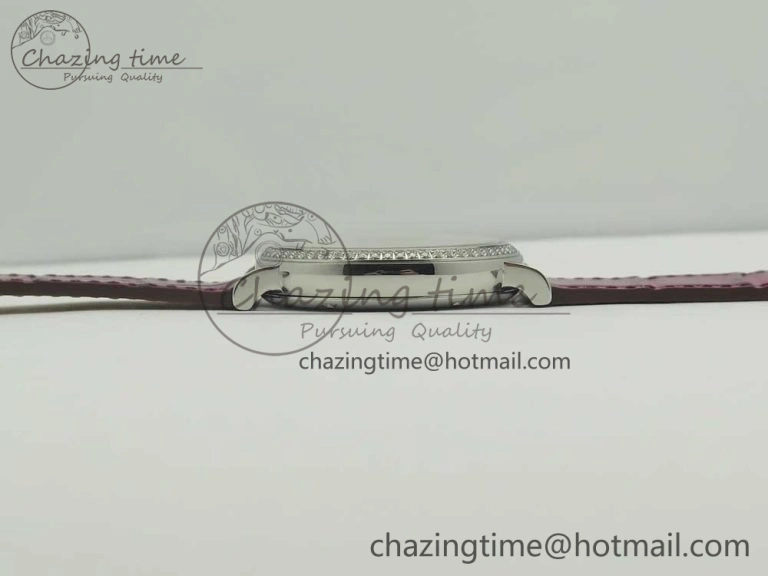 Portofino IW458101 Diamond Bezel SS MK 1:1 Best Edition Silver Dial On Purple Leather Strap MIYOTA 9015