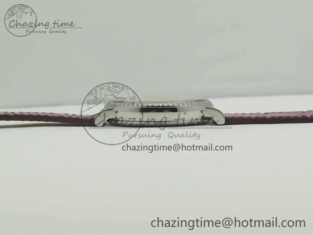 Portofino IW458101 Diamond Bezel SS MK 1:1 Best Edition Silver Dial On Purple Leather Strap MIYOTA 9015