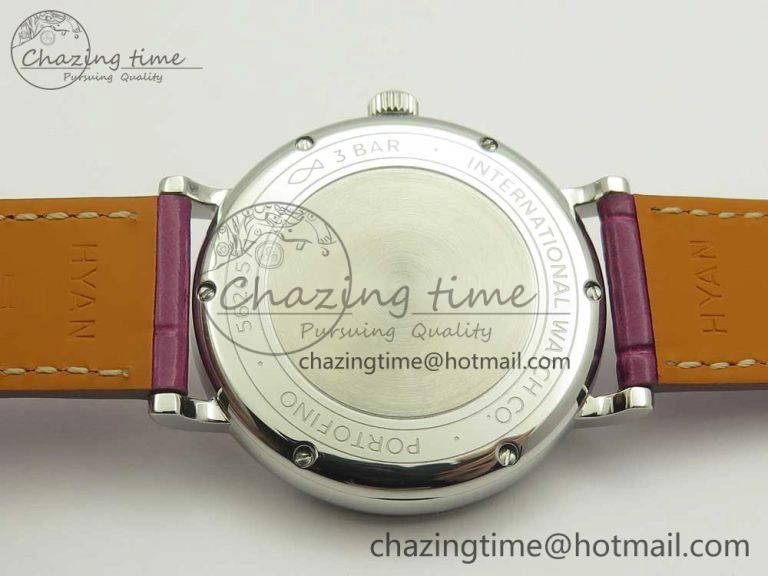 Portofino IW458101 Diamond Bezel SS MK 1:1 Best Edition Silver Dial On Purple Leather Strap MIYOTA 9015