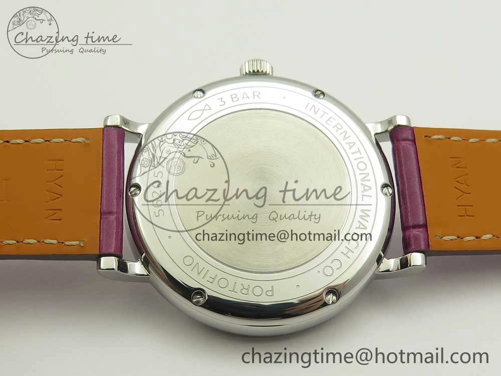 Portofino IW458101 Diamond Bezel SS MK 1:1 Best Edition Silver Dial On Purple Leather Strap MIYOTA 9015