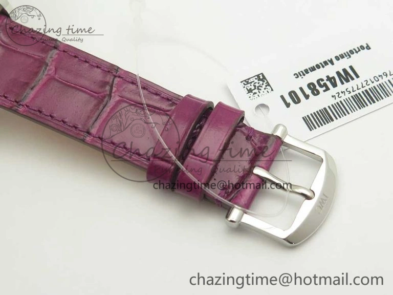 Portofino IW458101 Diamond Bezel SS MK 1:1 Best Edition Silver Dial On Purple Leather Strap MIYOTA 9015