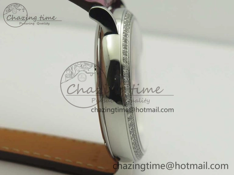 Portofino IW458101 Diamond Bezel SS MK 1:1 Best Edition Silver Dial On Purple Leather Strap MIYOTA 9015
