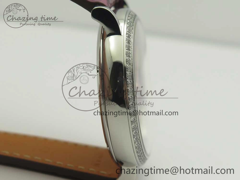 Portofino IW458101 Diamond Bezel SS MK 1:1 Best Edition Silver Dial On Purple Leather Strap MIYOTA 9015