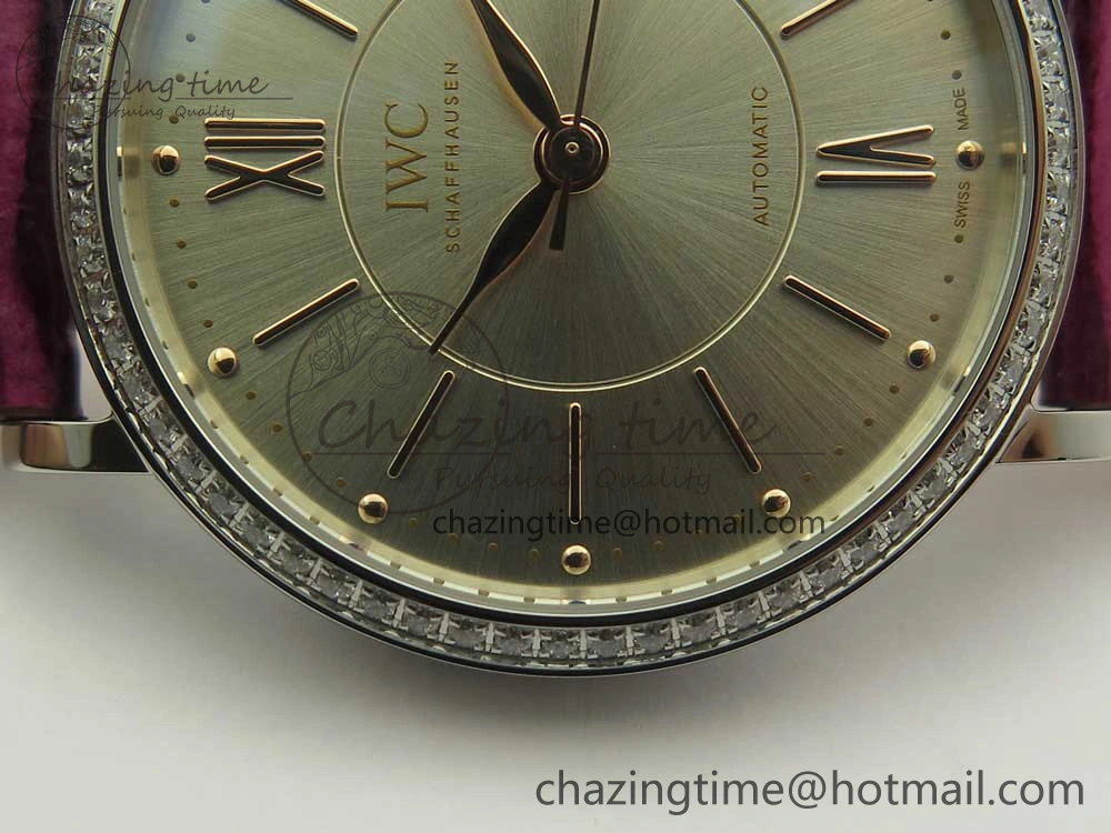 Portofino IW458101 Diamond Bezel SS MK 1:1 Best Edition Silver Dial On Purple Leather Strap MIYOTA 9015