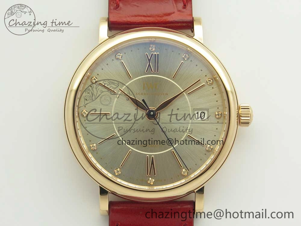 Portofino IW458101 RG MK 1:1 Best Edition Silver Dial On Red Leather Strap MIYOTA 9015