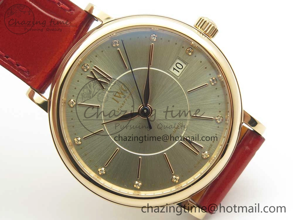 Portofino IW458101 RG MK 1:1 Best Edition Silver Dial On Red Leather Strap MIYOTA 9015