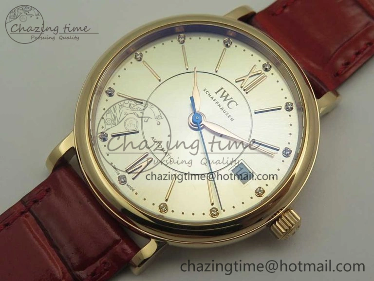 Portofino IW458101 RG MK 1:1 Best Edition Silver Dial On Red Leather Strap MIYOTA 9015