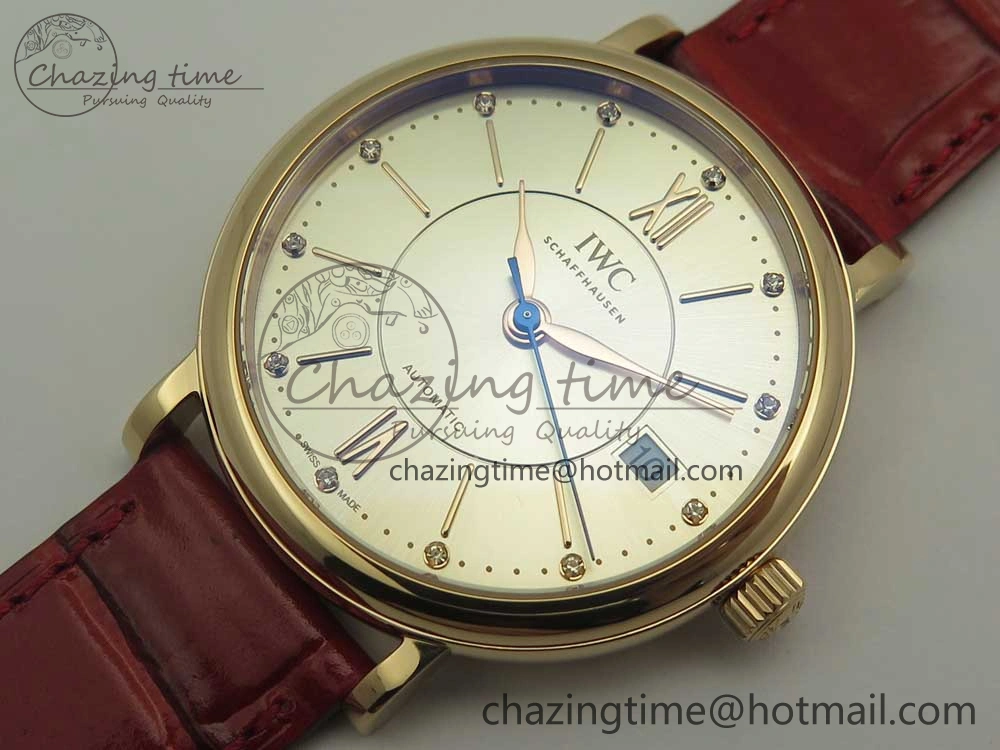Portofino IW458101 RG MK 1:1 Best Edition Silver Dial On Red Leather Strap MIYOTA 9015