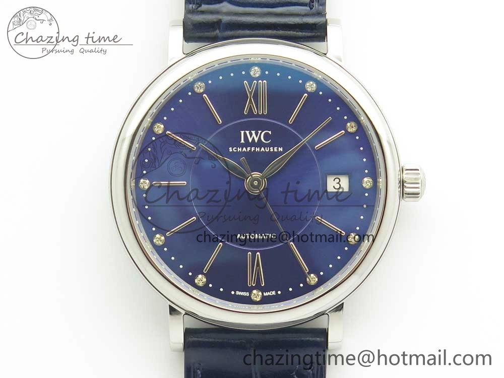 Portofino IW458101 SS MK 1:1 Best Edition Blue Dial On Blue Leather Strap MIYOTA 9015