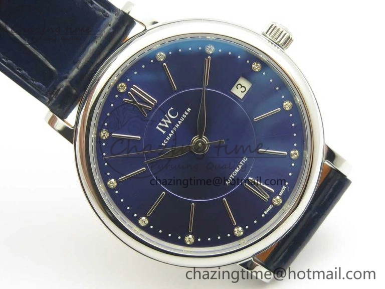 Portofino IW458101 SS MK 1:1 Best Edition Blue Dial On Blue Leather Strap MIYOTA 9015