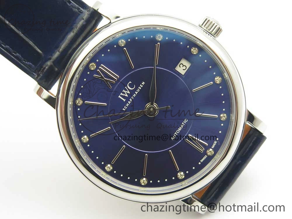 Portofino IW458101 SS MK 1:1 Best Edition Blue Dial On Blue Leather Strap MIYOTA 9015