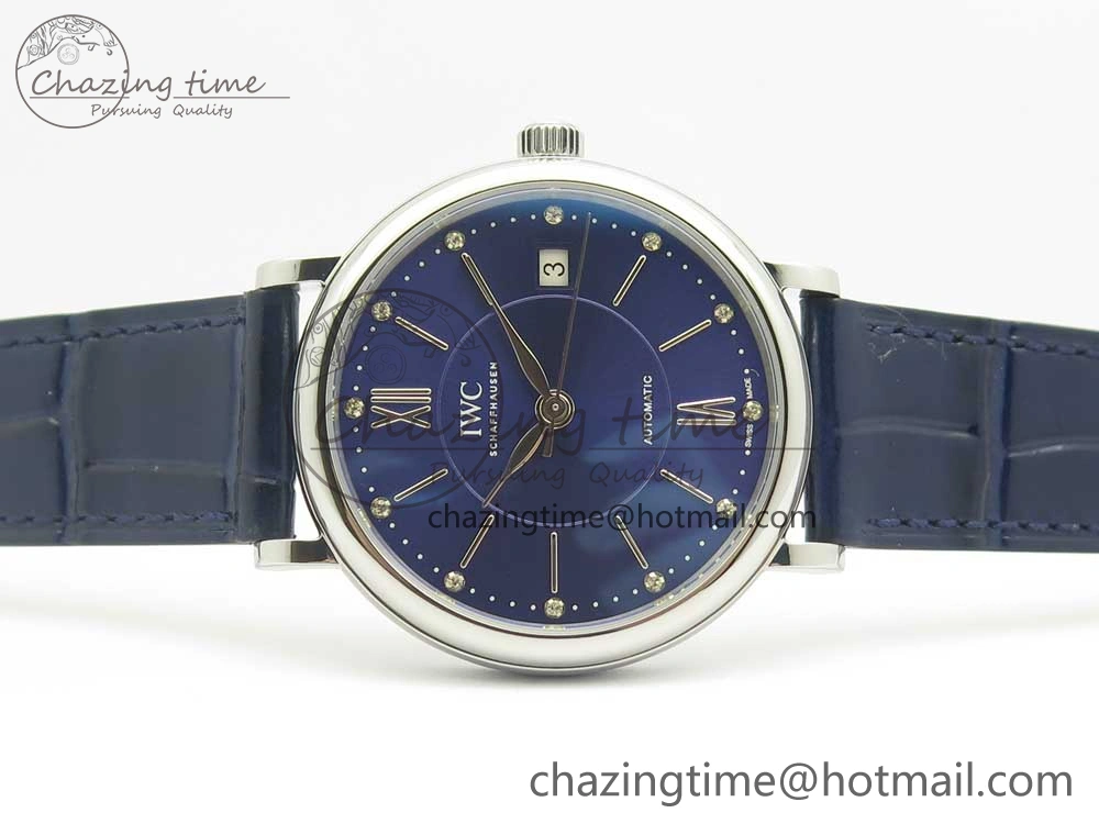 Portofino IW458101 SS MK 1:1 Best Edition Blue Dial On Blue Leather Strap MIYOTA 9015