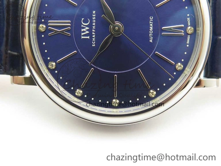Portofino IW458101 SS MK 1:1 Best Edition Blue Dial On Blue Leather Strap MIYOTA 9015