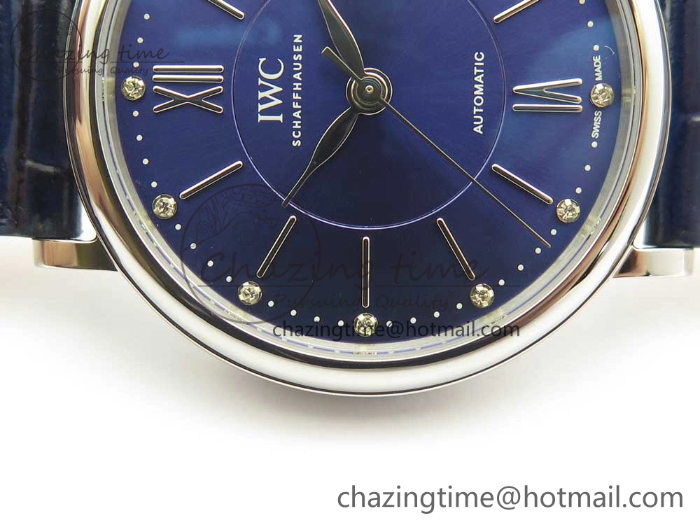 Portofino IW458101 SS MK 1:1 Best Edition Blue Dial On Blue Leather Strap MIYOTA 9015