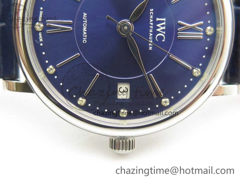 Portofino IW458101 SS MK 1:1 Best Edition Blue Dial On Blue Leather Strap MIYOTA 9015