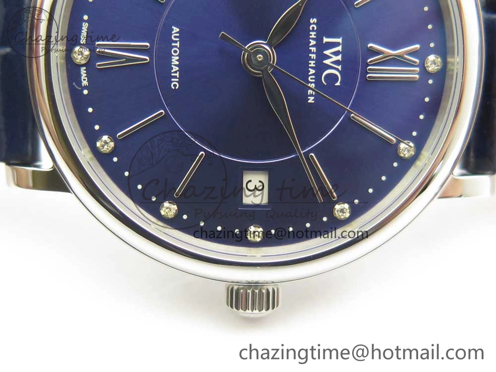 Portofino IW458101 SS MK 1:1 Best Edition Blue Dial On Blue Leather Strap MIYOTA 9015