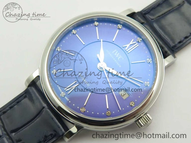 Portofino IW458101 SS MK 1:1 Best Edition Blue Dial On Blue Leather Strap MIYOTA 9015