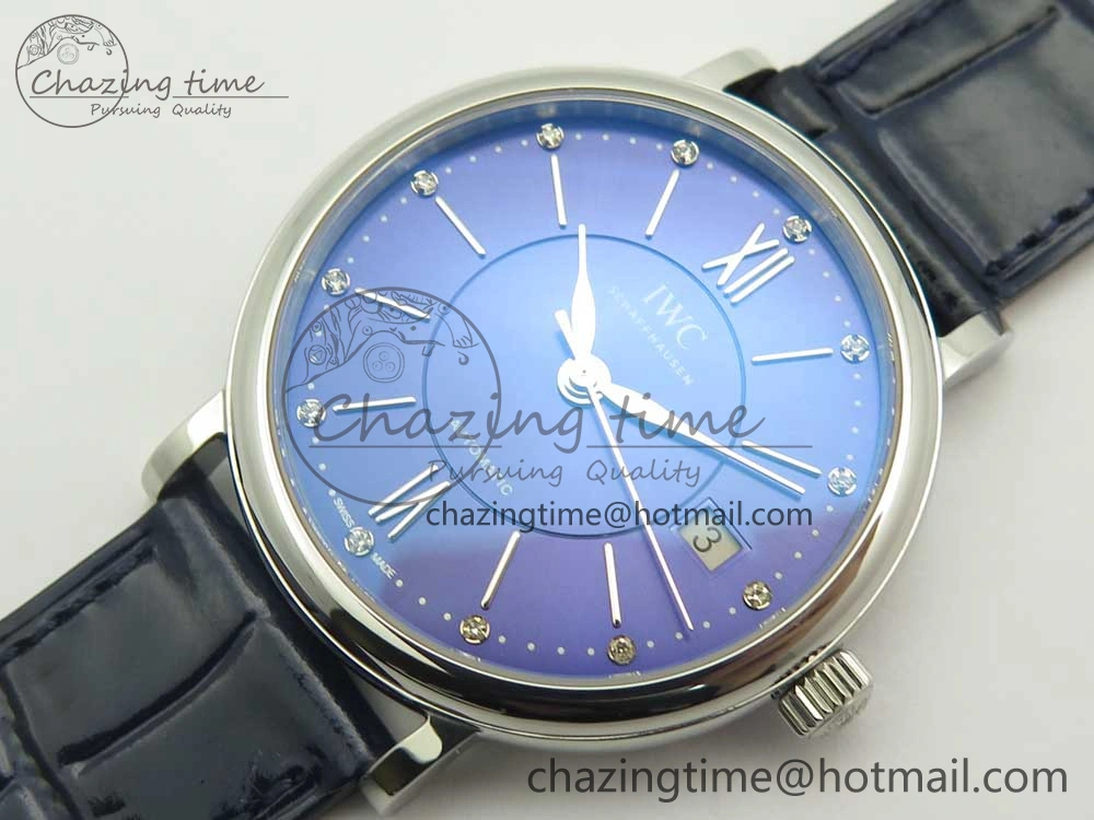 Portofino IW458101 SS MK 1:1 Best Edition Blue Dial On Blue Leather Strap MIYOTA 9015