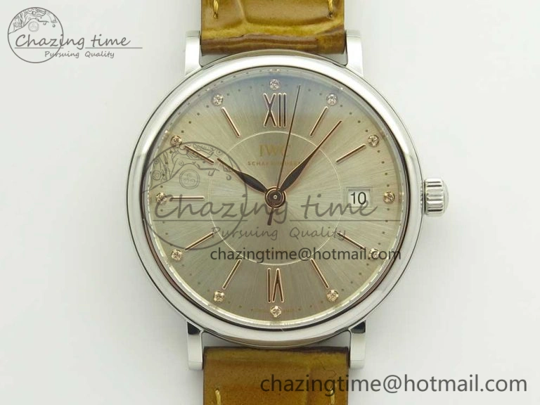 Portofino IW458101 SS MK 1:1 Best Edition Silver Dial On Brown Leather Strap MIYOTA 9015