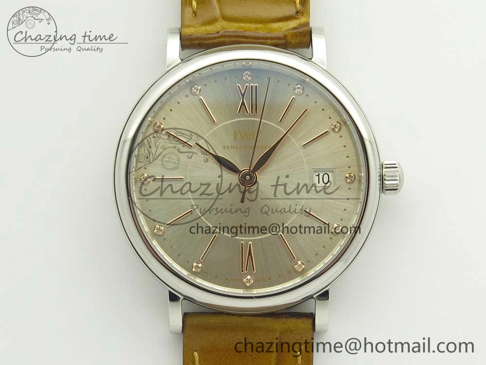 Portofino IW458101 SS MK 1:1 Best Edition Silver Dial On Brown Leather Strap MIYOTA 9015